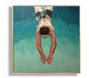 Professional Painter Hand-painted High Quality Impressionist Portrait Man Swimming Oil Painting Wall Art Man Swim Oil Painting