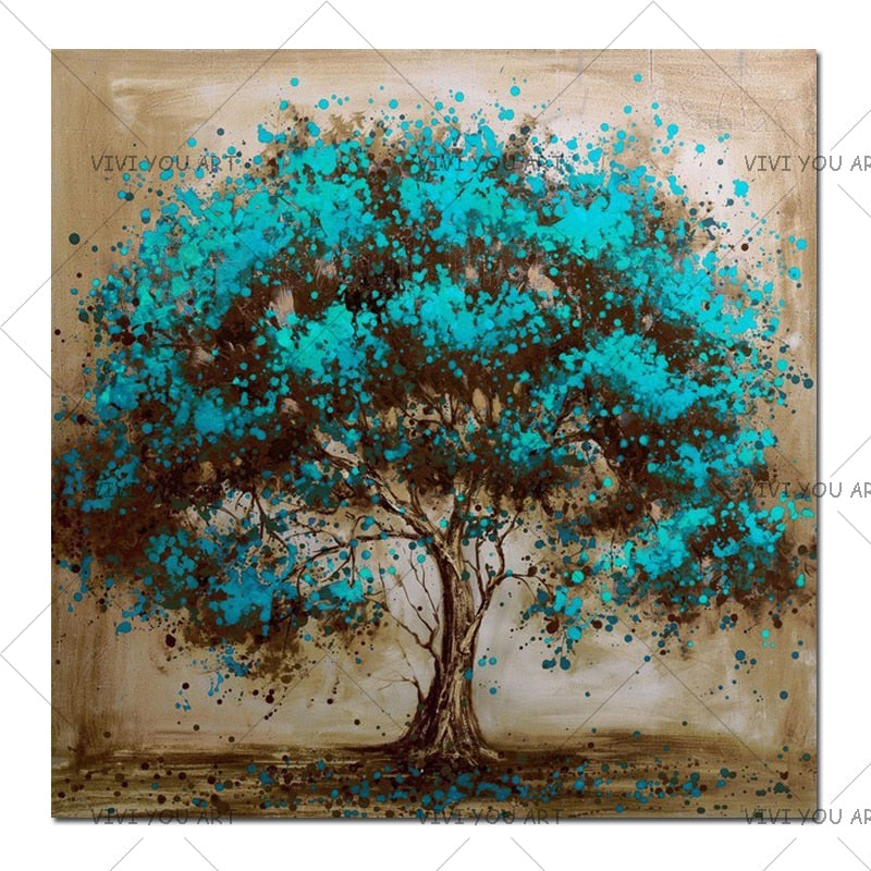 Hang Pictures Hand Painted Modern Blue Tree Decoration Oil Painting On Canvas Handmade Landscape Wall Art Home Decor Painting