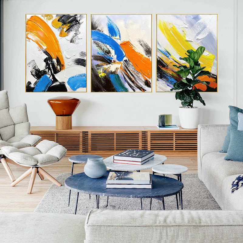 Modern 100% Hand Painted Abstract Oil Painting on Canvas  3-Piece Wall Art for Living Room Artwork for Wall Home Decoration