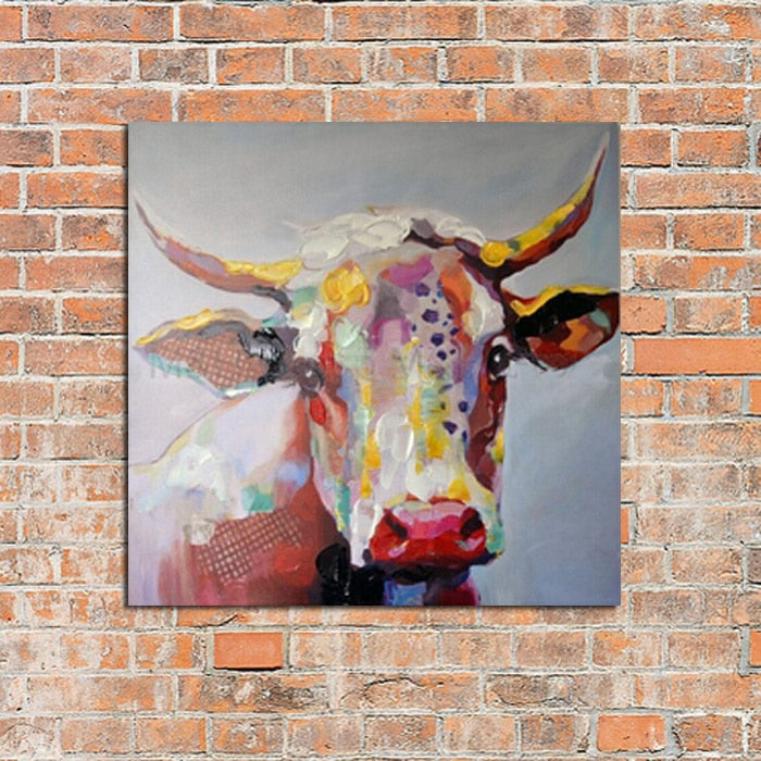 Artist Hand-painted High Quality Modern Abstract animal Cow Oil Paintings on Canvas Modern funny animal Oil Paintings for Decor