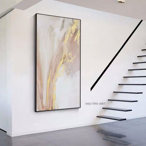100% Handmade Modern Abstract Blue Gold Marble Texture Canvas Painting Wall Art Poster for Living Room Interior Home Decor