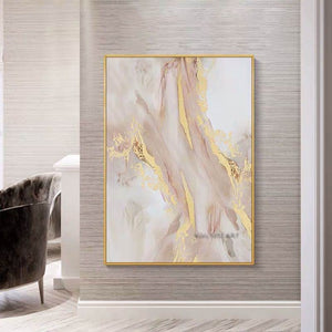 100% Handmade Modern Abstract Blue Gold Marble Texture Canvas Painting Wall Art Poster for Living Room Interior Home Decor