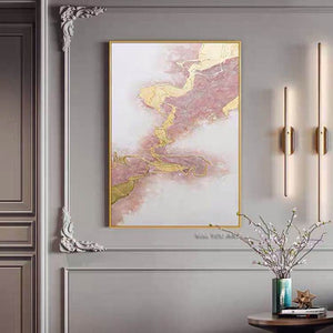 100% Handmade Modern Abstract Blue Gold Marble Texture Canvas Painting Wall Art Poster for Living Room Interior Home Decor
