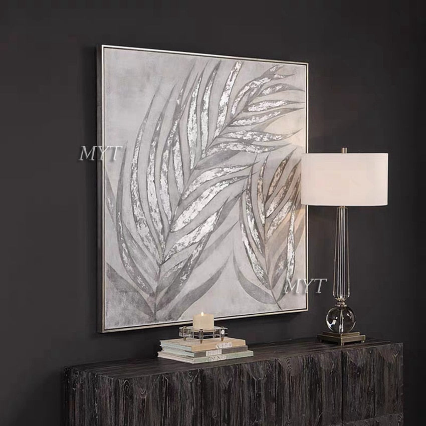 Sliver Leaf Frameless 100% Handmade Color Artwork Oil Painting On Canvas Wall art Pictures For Living Room Wall Art Home Decor