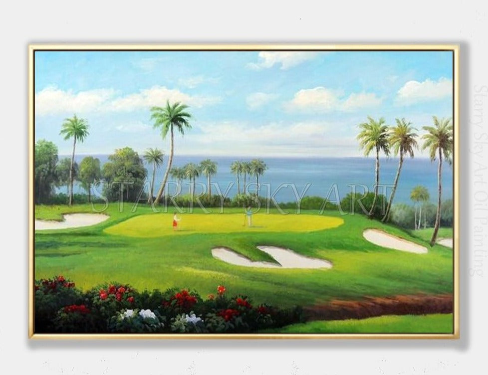 Cheap Price Hand-painted High Quality Play Golf Landscape Oil Painting on Canvas Beautiful Playing Golf Painting