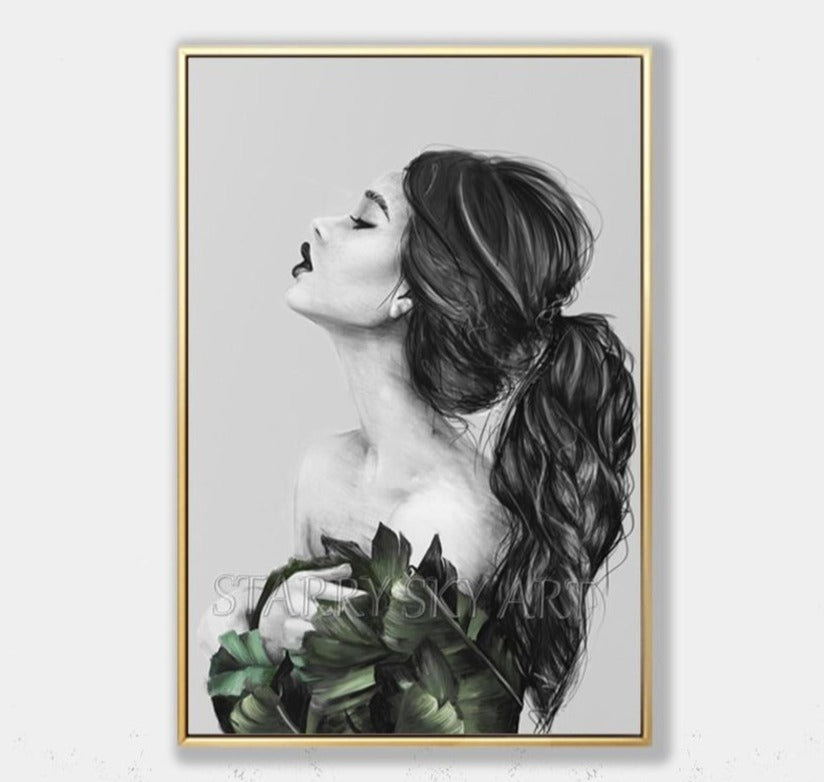 New Painting Artist Hand-painted High Quality Black and White Art Modern Lady Oil Painting Sexy Girl Oil Painting for Decoration