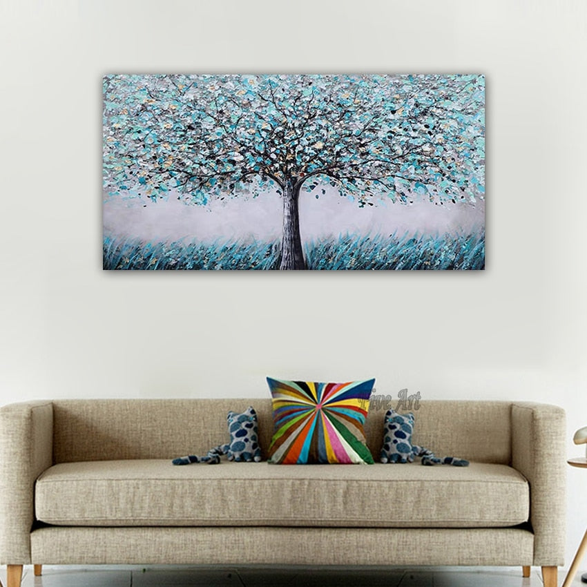 Free Shipping 100% Hand-painted New Hot Sale Oil Painting On Canvas Blue Tree Paintings Wall Art Home Decor Art