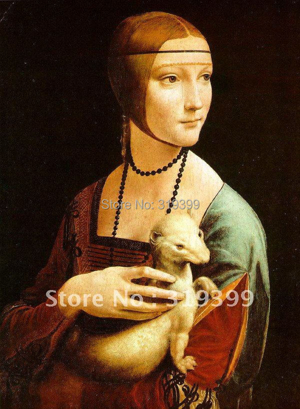 Oil Painting Reproduction on linen canvas,The Lady with an Ermine by Leonardo Da Vinci