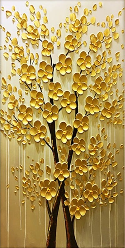Framed oil painting,Hand Painted Modern Abstract wall paintings,Can be hung Home decoration canvas art,3D Double Golden Tree