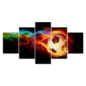 HD Canvas Oil Painting Home Decorative 5 Panel Football Fire Modular Picture Framework Wall Art Prints Poster For Living Room