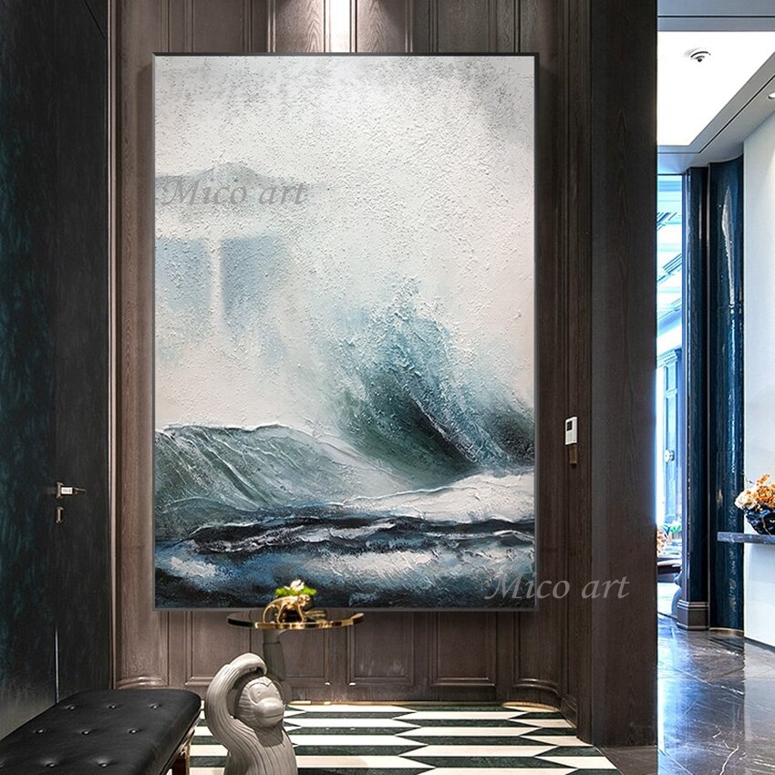 Handmade Knife Abstract Oil Painting Large Size Modern Sea Wave Canvas Picture Art Pure No Frame Living Room Decor Wall Art