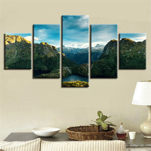 Wall Decor HD Printing Framework Modular Canvas Pictures Art 5 Pieces Green Mountain Lakes Beautiful Landscape Posters Paintings