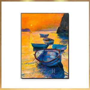 Real Handmade Dropshopping Abstract Sailing Boat Ship Oil Painting Unframed Canvas Wall Decor Picture Art Free Shipping Pieces