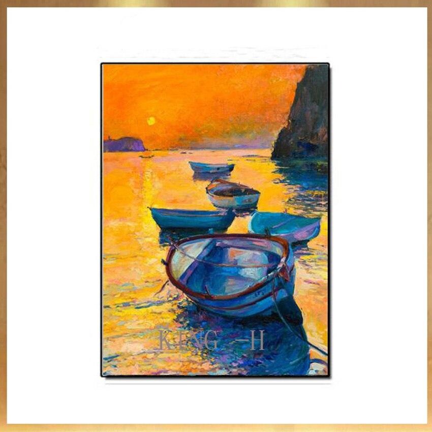 Real Handmade Dropshopping Abstract Sailing Boat Ship Oil Painting Unframed Canvas Wall Decor Picture Art Free Shipping Pieces