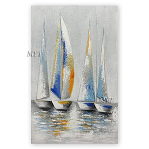 Real Handmade Dropshopping Abstract Sailing Boat Ship Oil Painting Unframed Canvas Wall Decor Picture Art Free Shipping Pieces
