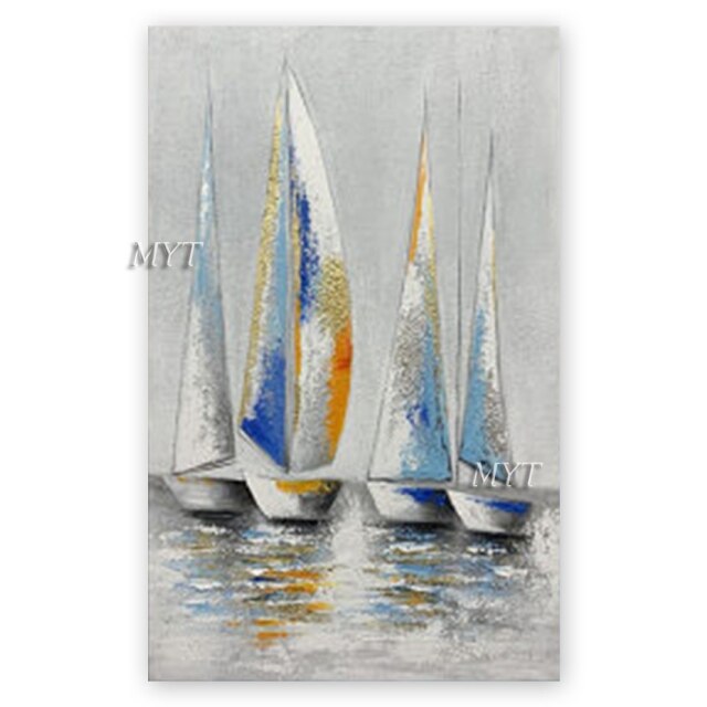 Real Handmade Dropshopping Abstract Sailing Boat Ship Oil Painting Unframed Canvas Wall Decor Picture Art Free Shipping Pieces