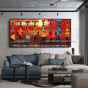 Large Size Art Paintings African Women Dancing Oil Painting Picture For Living Room Canvas 100% Handmade Home Decor No Frame
