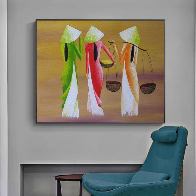 Alec Monopoly Oil Painting School Girl in Wbite Dress Vietnamese Art for Living Room Wall Decoration