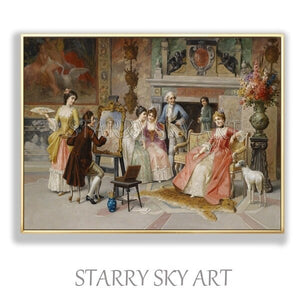 Top Artist Pure Hand-painted High Quality Classical Europe Noble Oil Painting on Canvas 20th Century Dinner Party Oil Painting