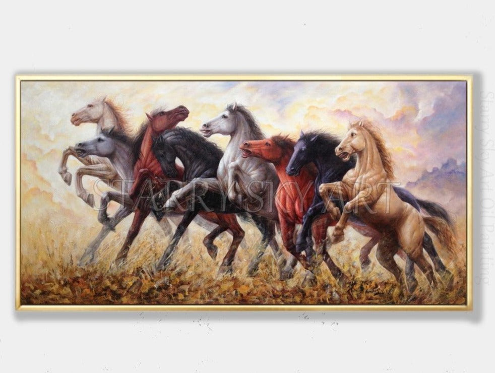 Excellent Artist Hand-painted High Quality Impressionist 8 Horses Oil Painting on Canvas Running Horses Oil Painting for Decor