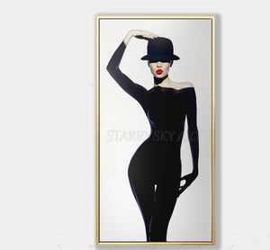 Artist Pure Hand-painted High Quality Modern Wall Art Lady with Black Hat Oil Painting on Canvas Modern Sexy Lady Oil Painting