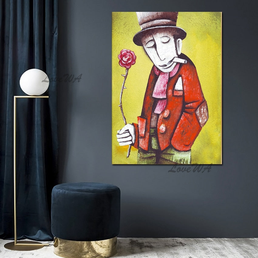 The Man Holds The Rose Famous Paintings Abstract Picture Oil Painting on Canvas Wall Art Pictures For Living Room Unframed