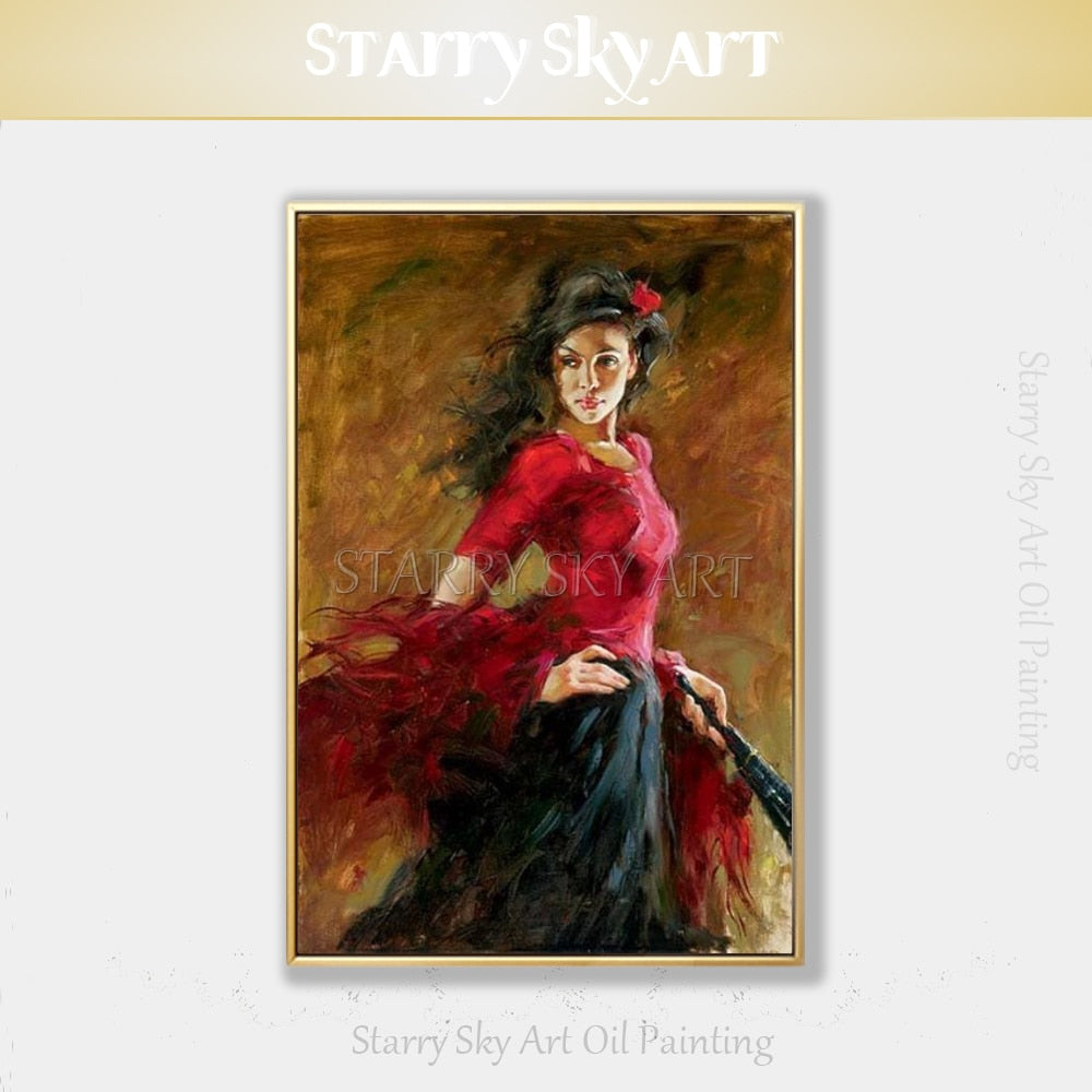 Gifted Artist Pure Hand-painted High Quality Impressionist Spain Lady Oil Painting on Canvas Spanish Dancer Figure Oil Painting