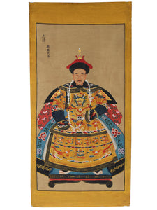 Hand painted Qing dynasty emperor portrait painting on canvas fabric