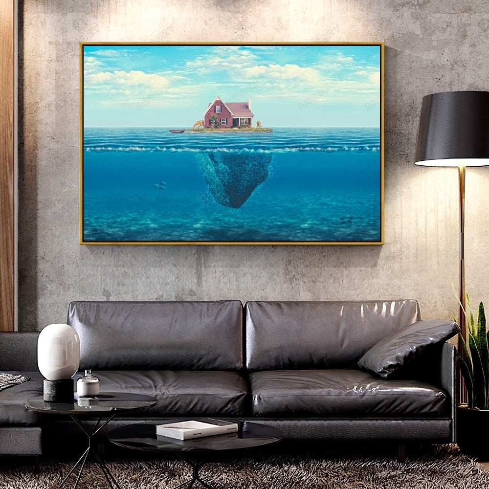 Forbeauty Oil Canvas Painting house_on_the_ocean For Home Decoration Wall Art