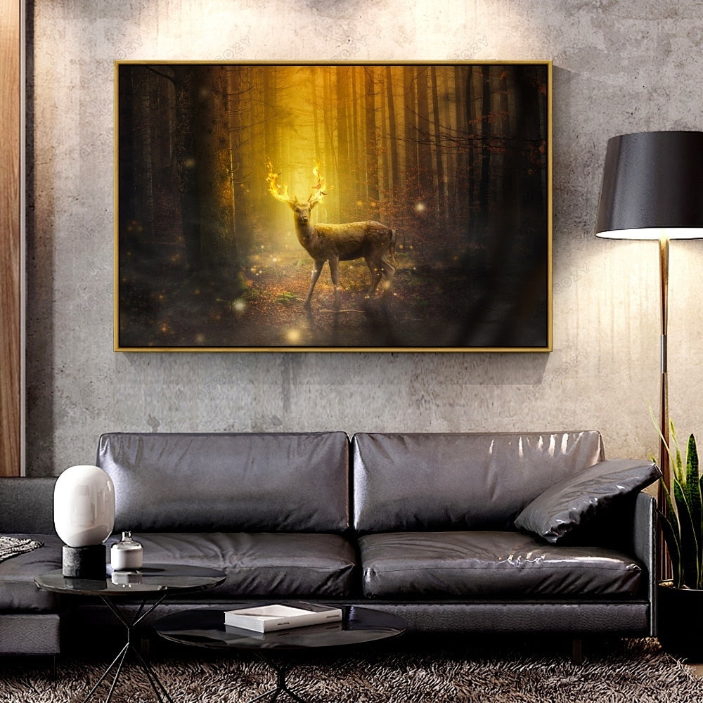 Oil Canvas Painting fire_deer_fantasy_art For Home Decoration Wall Art