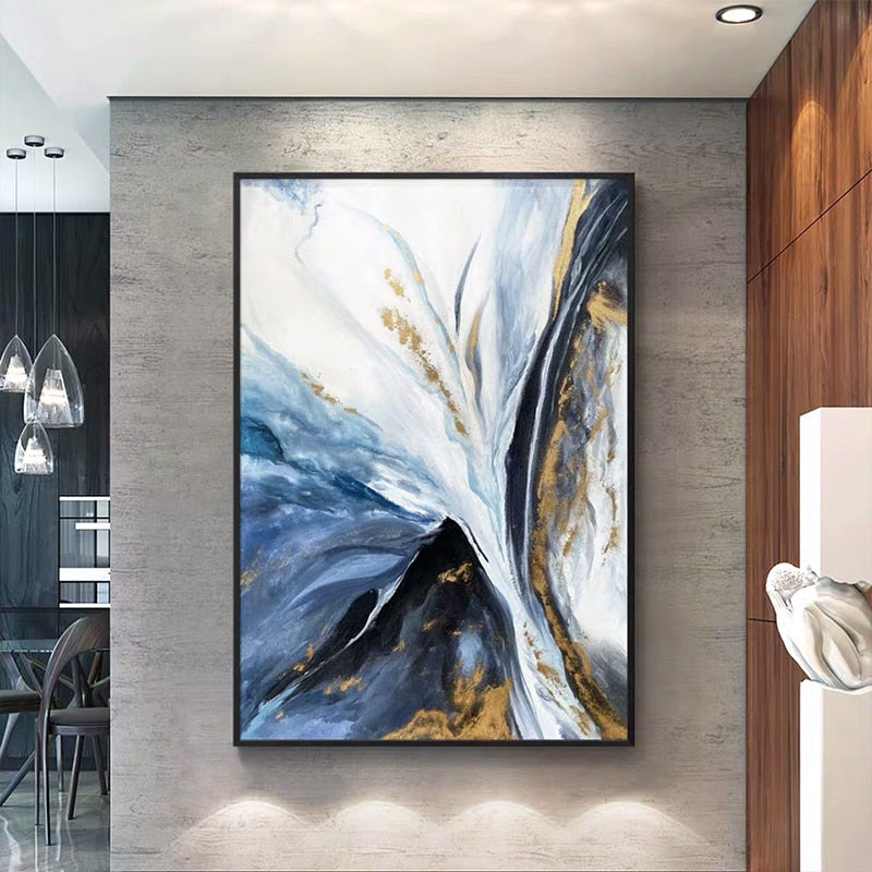 Modern Artist Painted Abstract Dark Blue River Oil Painting On Canvas Wall Art Frameless Picture Decor For Living Room Home Gift