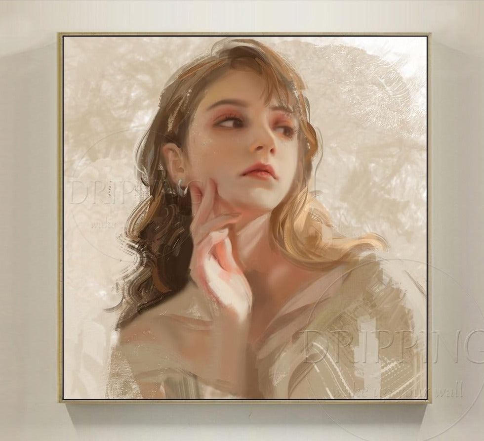 Gifted Artist Pure Hand-painted Beauty Lady Figure Oil Painting on Canvas Young Age Europe Girl Oil Painting for Wall Decoration