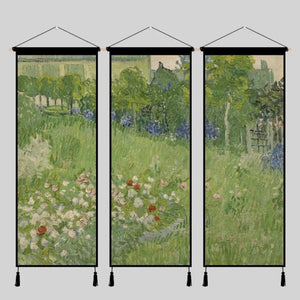 3pcs Pastoral Style Canvas Poster Floral Wall Art Painting Wood Scroll Hanging Painting Picture Abstract Home Decor Living Room