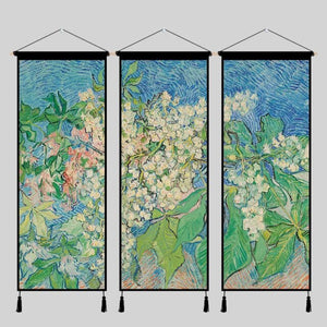 3pcs Pastoral Style Canvas Poster Floral Wall Art Painting Wood Scroll Hanging Painting Picture Abstract Home Decor Living Room
