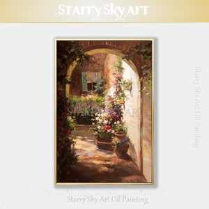 New Arrivals Hand-painted High Quality Courtyard Oil Painting on Canvas Beautiful Courtyard Oil Painting for Living Room Decor
