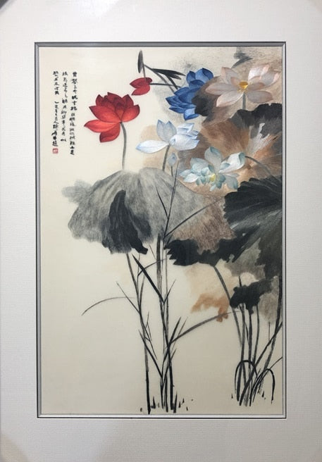 Handmade 100% Mulberry Silk Thread Finished Suzhou Embroidery  not include frame ,oil painting  lotus  40*60cm