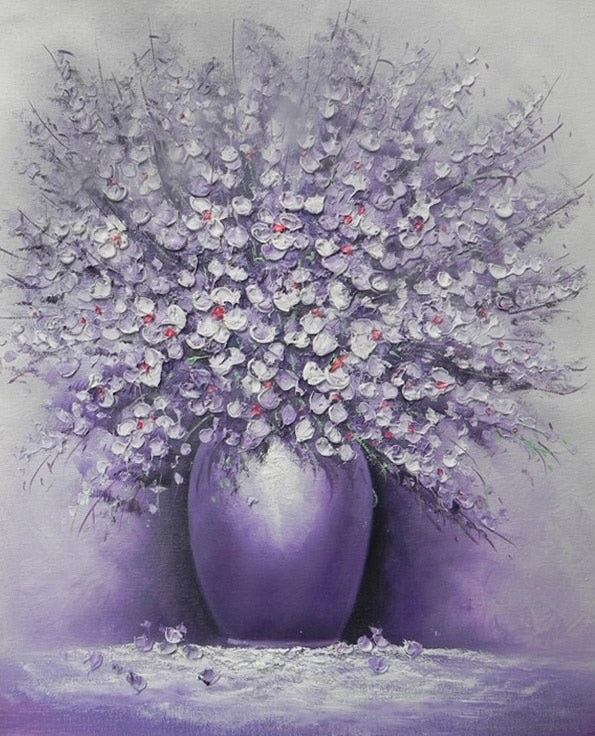 Hand Painted Abstract Modern Art Decor purple Flower Palette Knife Painting Oil Canvas Wall Art Picture For Home