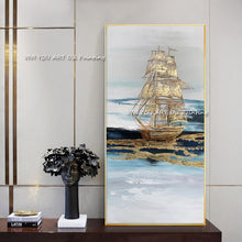 Load image into Gallery viewer, Wall Art Canvas Ship Nordic Creative Gold Foil Handpainted Cuadro Modern Abstract Painting Wall Picture for Living Room Sea View