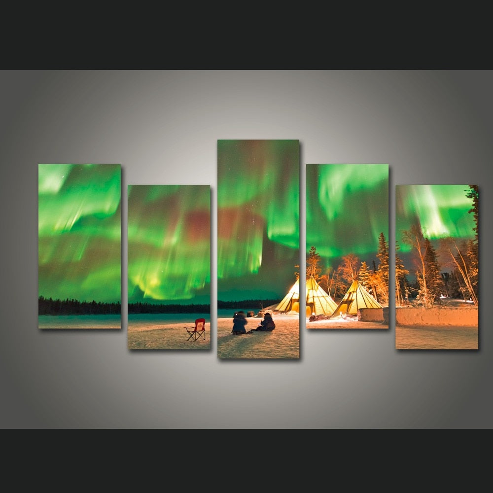 New 5 pieces/sets canvas art Colorful Aurora Borealis Painting decorations for home wall art on canvas living room decor Art