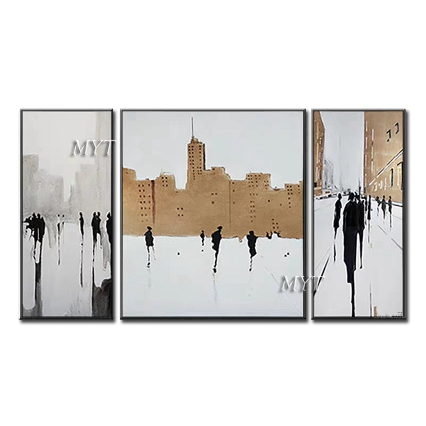 Abstract Gold City Scenery Oil Painting Handmade Modern Street Abstract Painting Wall Art Picture Home Decoration Artwork