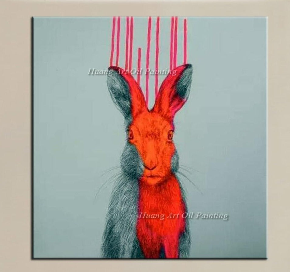 Manufacturer Hand Painted New Red Rabbit Oil Painting Room Decor Wall Hand Painting On Canvas Modern Animals