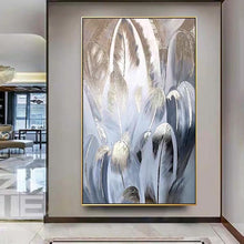 Load image into Gallery viewer, Feather Painting100% Hand painted Porch Aisle Corridor Hanging Painting Large wall art Original painting Gold Foil oil painting