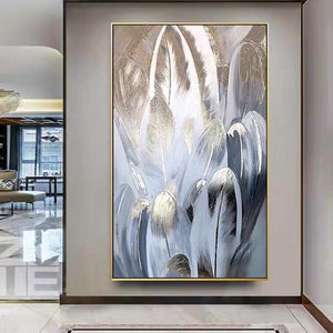 Feather Painting100% Hand painted Porch Aisle Corridor Hanging Painting Large wall art Original painting Gold Foil oil painting