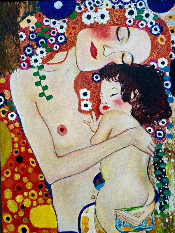 Abstract handmade painting Gustav Klimt paiting mother's embracing on oil canvas for home decoration and wallpaper