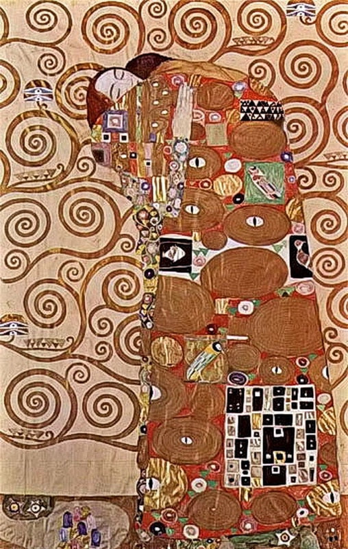 Abstract handmde painting Gustav Klimt paiting lovers embracing on oil canvas for wedding decor and wallpaper, gallery