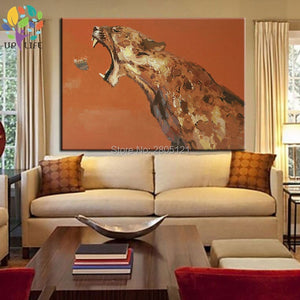 hand painted huge large brown animal wall picture wild beast canvas art panther leopard oil paiting for living room decoration