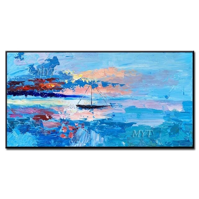 Frameless Hand Painted Sea Landscape Oil Paintings on Canvas Wall Picture Art Modern Abstract Wall Paiting For Home Decoration
