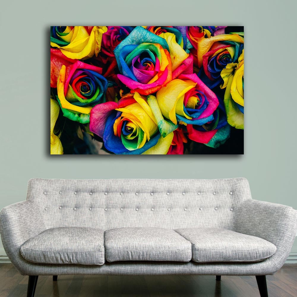 Large Size Colored Roses Wall Art Paiting Canvas Home Decor Wall oil Painting Print Nice wall picture for living room No Frame