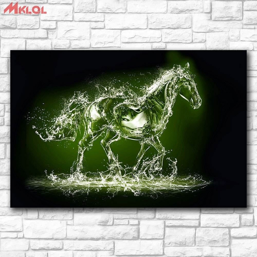 Large Size Water shaped horse Wall Art Paiting Canvas Home Decor Wall oil Painting Print Nice wall picture for living room