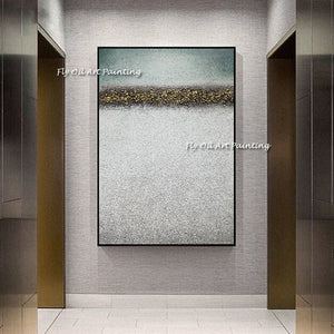 Abstract ocean grey gold foil hand oil painting modern large size  mural living room home decoration color canvas art as a gift